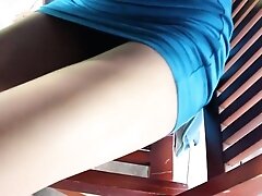Full upskirt of vietnamese wife while having meal