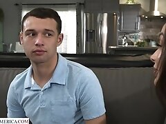 Russian MILF Crystal Rush bounces on the dick of her son's friend