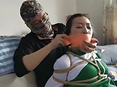 Chinese girl bondage and pantyhose gag