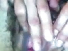 Closeup hairy pussy fingering