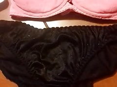 cum in stolen black  satin panties and bra