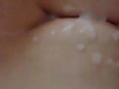 Getting fresh hot cum all over my juicy big tits